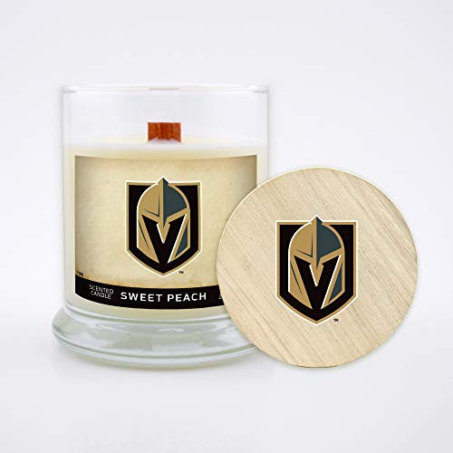 Worthy Promo NHL Scented Candle 8 Oz Soy Wax Wood Wick and Lid Vegas Golden Knights -Sweet Peach- Worthy Promo NHL Scented Candle 8 Oz Soy Wax Wood Wick and Lid Vegas Golden Knights -Sweet Peach-