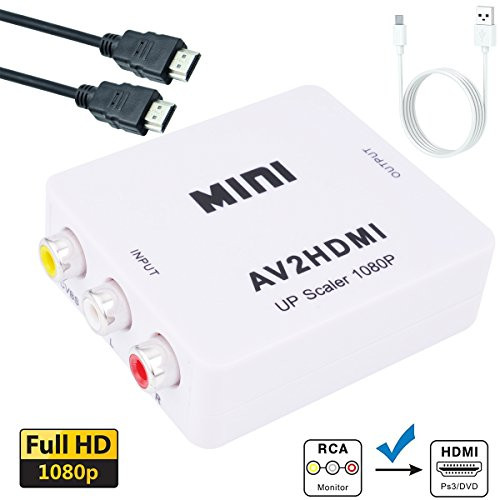 HONSHEN RCA to HDMI Converter Mini AV 1080p RCA Composite CVBS AV to HDMI Video Audio Converter,Analog Digital Converter +3FT(1m) HDMI Cable (White)