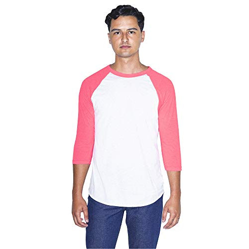American Apparel Men's 50-50 Raglan 3-4 Sleeve T-Shirt 2-Pack White-Neon Heather Pink Large