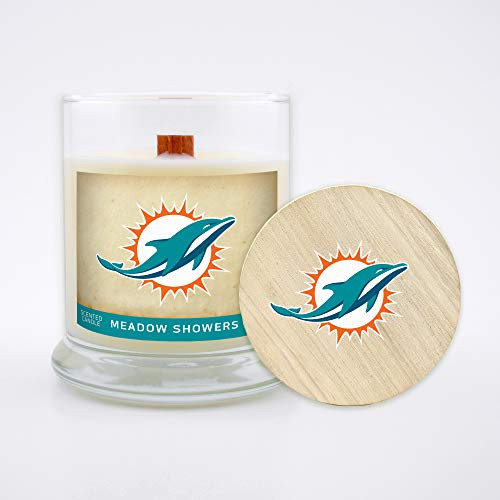 Worthy Promo NFL Miami Dolphins Gifts 8oz Scented Candle Soy Wax w-Wood Wick and Lid Meadow Showers Worthy Promo NFL Miami Dolphins Gifts 8oz Scented Candle Soy Wax w-Wood Wick and Lid Meadow Showers