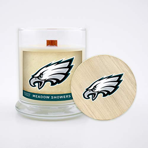 Worthy Promo NFL Philadelphia Eagles Gifts 8oz Scented Candle Soy Wax w-Wood Wick and Lid Meadow Showers Worthy Promo NFL Philadelphia Eagles Gifts 8oz Scented Candle Soy Wax w-Wood Wick and Lid Meadow Showers