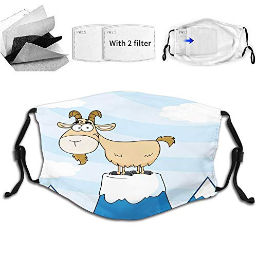 Funny Print Breathable Mouth MasksDoodle Cartoon Goat Smiling and Standing on Top of Mountain Pick Digital Illustration Hip Hop Dust Face Mask Washable And Reusable Windproof Cartoon Animal Masks