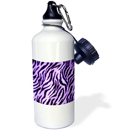 3dRose "Furry Zebra Purple" Sports Water Bottle 21 oz White