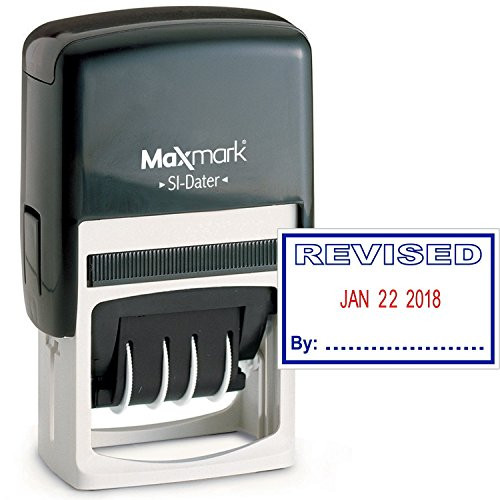 MaxMark Office Date Stamp with Revised Self Inking Date Stamp - Blue-RED Ink