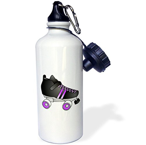 3dRose "Skating Gifts Black and Purple Roller Skate" Sports Water Bottle 21 oz White