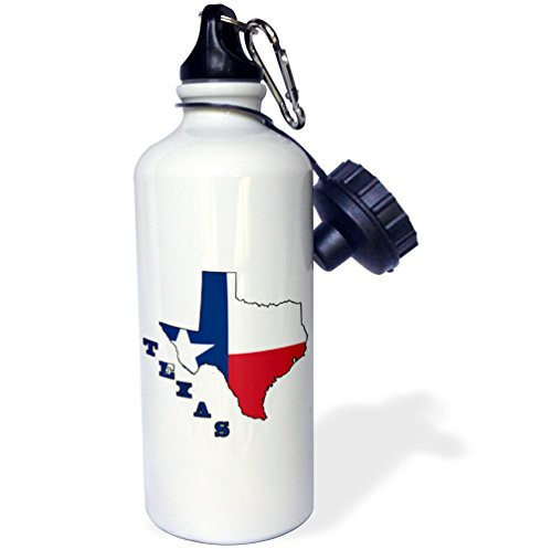 3dRose "Texas state flag in the outline map and letters of Texas." Sports Water Bottle 21 oz White