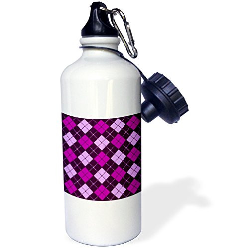 3dRose Argyle Design Purple - Sports Water Bottle 21 oz White