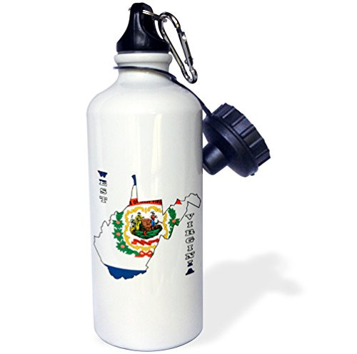 3dRose "West Virginia state flag in the outline map and letters for West Virginia" Sports Water Bottle 21 oz White