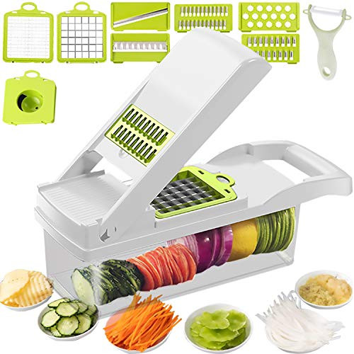 Onion Chopper Mutilfunctional Vegetable Chopper Dicer Slicer Cutter French Fry Cutter Food Chopper with Container 7 Blades