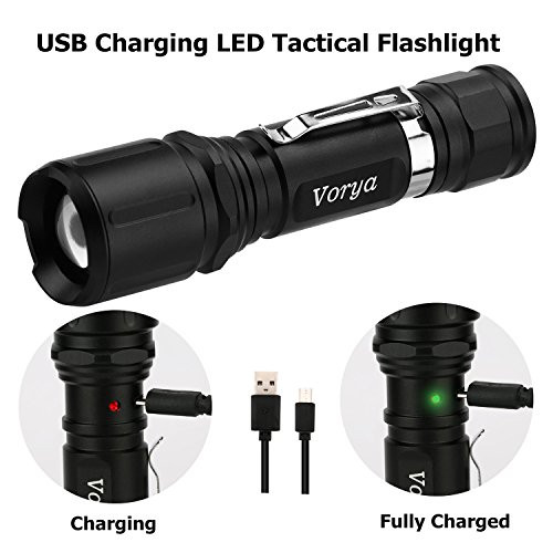 Tactical LED Flashlights-1000LM,Water Resistant,Zoomable,Handheld Pocket Flashlight with USB