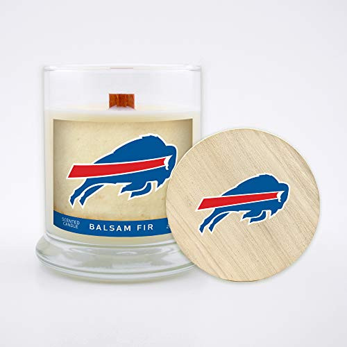 Worthy Promo NFL Buffalo Bills Gifts 8oz Scented Candle Soy Wax w-Wood Wick and Lid Balsam Fir