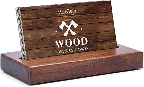 MaxGear Business Card Holder 2 Pack  and  Business Card Display Holders Horizontal Wood Business Cards Holder for Desk for Office  and  Home Walnut