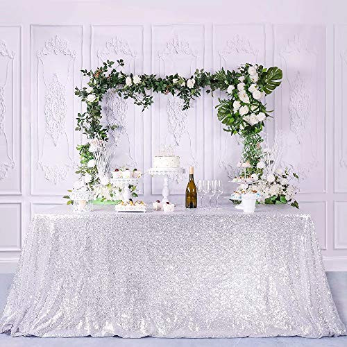 CIPAZEE Silver Sequin Tablecloth 60x102 Inch Rectangle Glitter Party Wedding Christmas Banquet Sparkle Table Cloth Sparkly Table Cover