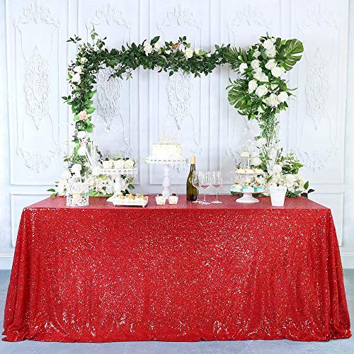 CIPAZEE Red Sequin Tablecloth 60x102 Inch Rectangle Glitter Party Wedding Christmas Banquet Sparkle Table Cloth Sparkly Table Cover