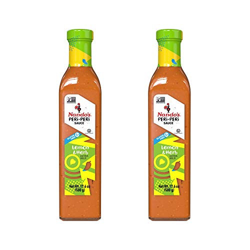 Nando's Lemon  and  Herb PERi-PERi Sauce - Fresh Lemons and Herbs Extra Mild Sauce - Gluten-Free - Non-GMO - 17.6oz Bottle -2 Pack-