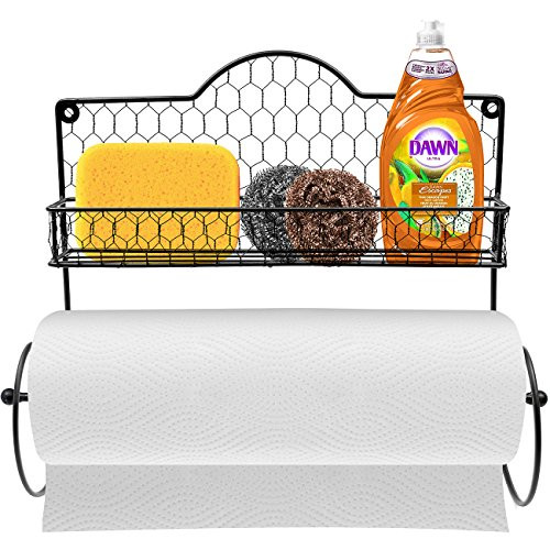 Sorbus Paper Towel Holder, Spice Rack and Multi-Purpose ShelfWall Mounted Storage for Kitchen Accessories, Towels, Toiletries, Supplies, etc.Ideal for Kitchen/BathroomMade of Steel (Black)