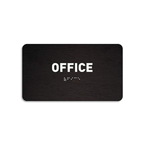 Office Sign - ADA Compliant Utility Sign Raised Letters Grade 2 Braille TCO Inspection Certified Install Ready Brushed Black -7W x 4H-