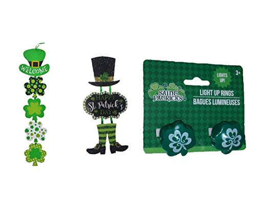 baby64 St. Patrick's Day Shamrock, Light up Rings,Decoration Hanging Welcome Wood Sing-Dangle Sings Width -6 inch Combo