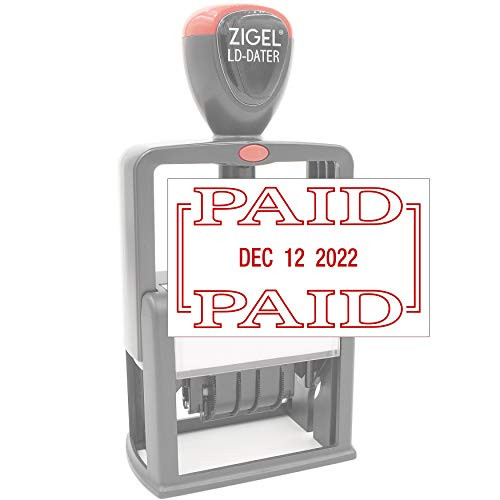 ZIGEL Heavy Duty Style Self Inking Date Stamp with Paid - Style B - Red Ink
