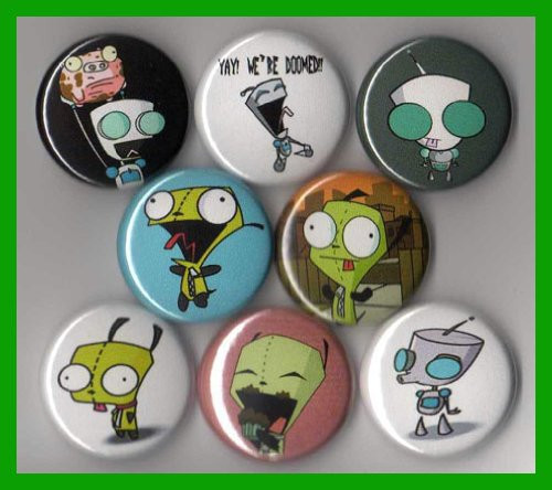 GIR Invader Zim Cartoon Set of 8 - 1 Inch Buttons