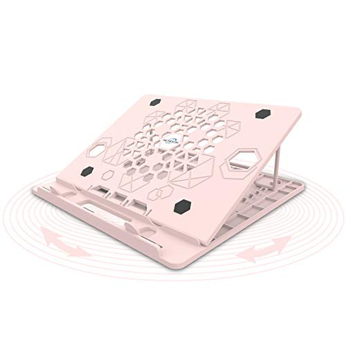 AICHESON 360° Swivel Laptop Stand Adjustable Height Portable Laptops Riser Ergonomic Ventilated Rotatable Laptop Computer Holder Base Pink