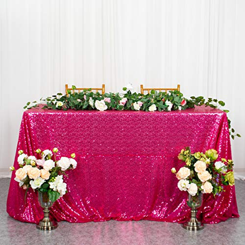 ShinyBeauty 60inx102in Sequin Tablecloth for Wedding-Party-Fuchsia