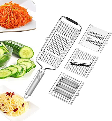 HEOLIEN Multi-Purpose Vegetable Slicer Stainless Steel Cheese Grater Peeler Kitchen Grater Slicer Tool Hand-held Shredder Cutter Grater Slicer with 4 Different Types of Blades for Kitchen Vegetables