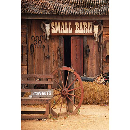 Yeele 5x7ft Vinyl Backdrop Photography Background Shabby Small Barn Tools Wheel Cowboy Backdrop Western Retro Rustic House Cowboy Farm Photo Booth Studio Props