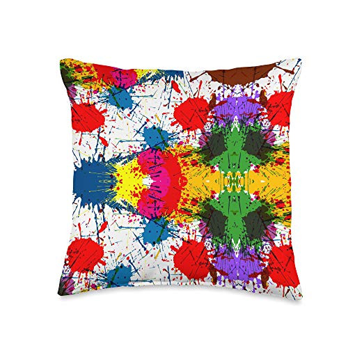 Colorful Paint Splatter Design Throw Pillow 16x16 Multicolor