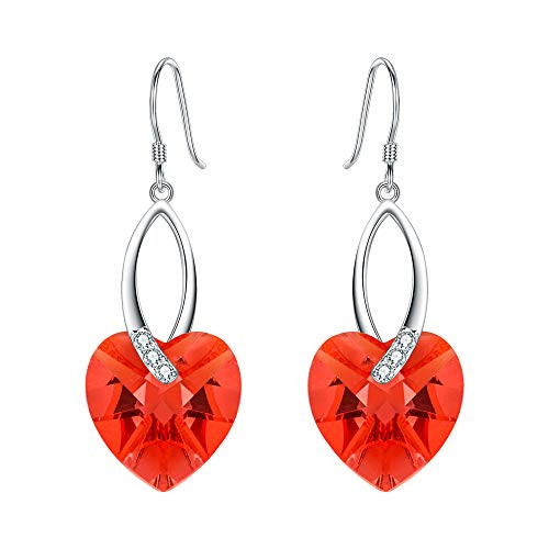 EleQueen 925 Sterling Silver CZ Love Heart French Hook Dangle Earrings Orangered Made with Swarovski Crystals