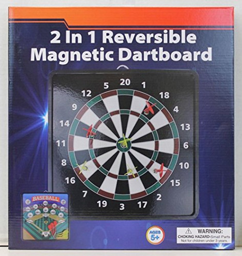 2-in-1 Reversible Magnetic Dartboard with Standard Darts & Baseball Game