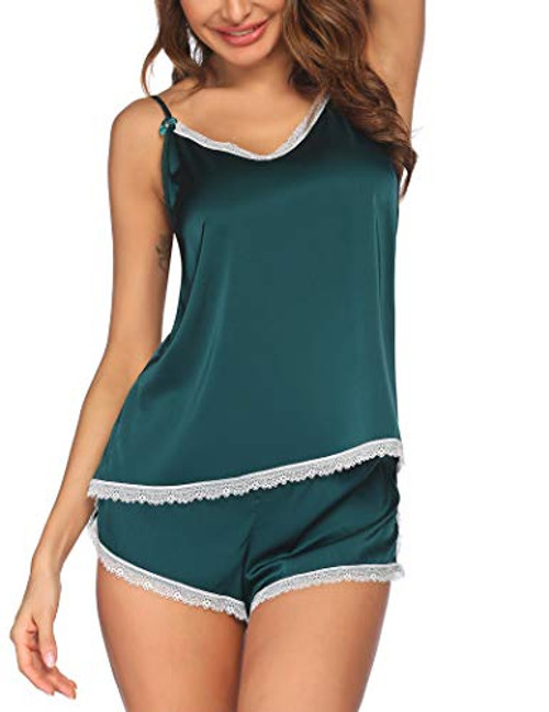 Ekouaer Satin Cami Pajama Short Set Lace Pj Set Sexy Lingerie Pajamas for Women Green Ekouaer Satin Cami Pajama Short Set Lace Pj Set Sexy Lingerie Pajamas for Women Green