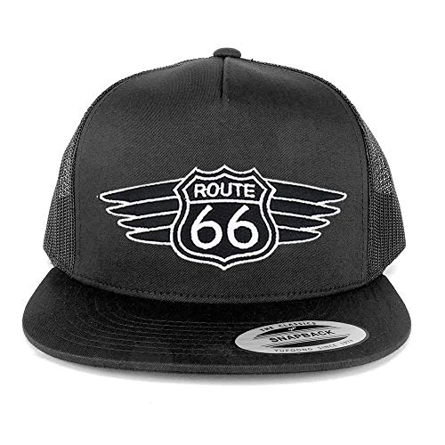 Armycrew Flexfit Route 66 Wings Patch 5 Panel Flatbill Mesh Snapback Cap - Charcoal - 2XL