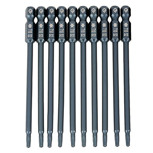 10pcs 100mm Long Torx Screwdriver Bits Set S2 Alloy Steel 1/4" Hex Shank T10 Magnetic Security Star Head Screwdriver Bits (T 10)