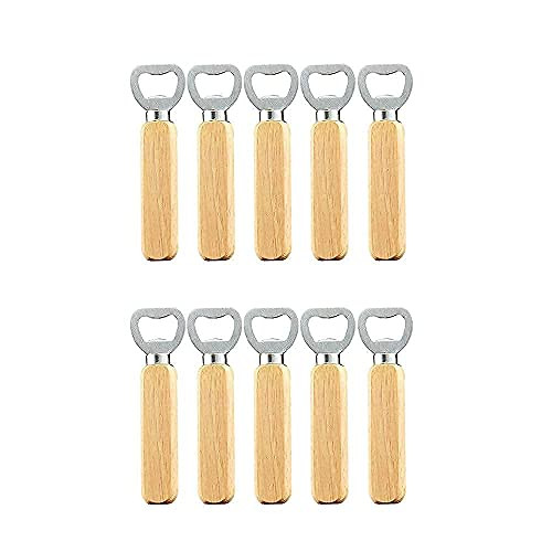10pcs Bartender Bottle Opener Wood Handheld Heavy Duty Stainless Steel Bottle Opener Beer Bottle Openers for Home Kitchen Bar or Restaurant