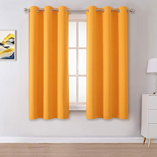 Color Orange Curtains for Living Room 54 inch Length Solid Blackout Energy Efficient Room Darkening Bedroom Curtains Thermal Insulated Grommet Top 38 x 54 inch Marigold