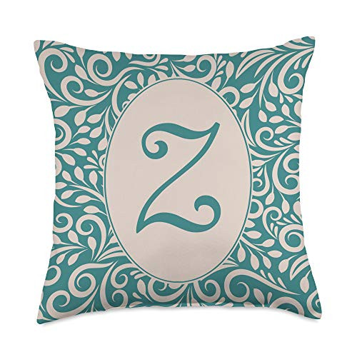 Initial Letter alphabet Z meditation vintage ornaments yoga first letter Z old british Throw Pillow 18x18 Multicolor