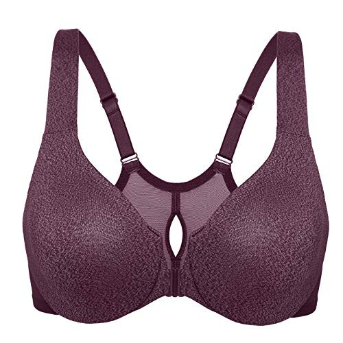 DELIMIRA Women's Front Closure Racerback Underwire Full Coverage Unlined Bra Deep Purple Heather 44DD