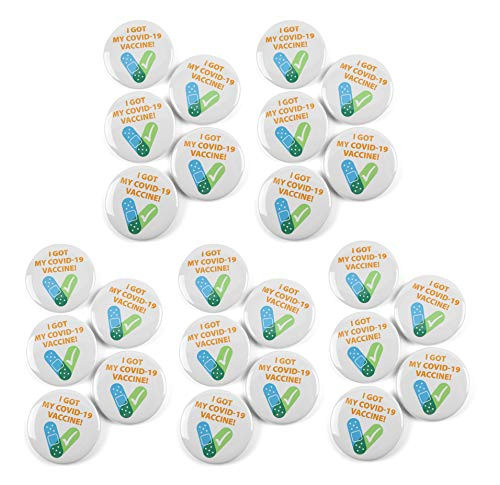 I Got My Covid-19 Vaccine Recipient Notification White CDC Encouraged Public Health Pinback Button Badges 2.25 Inch Round - 25 Pack I Got My Covid-19 Vaccine Recipient Notification White CDC Encouraged Public Health Pinback Button Badges 2.25 Inch Round - 25 Pack