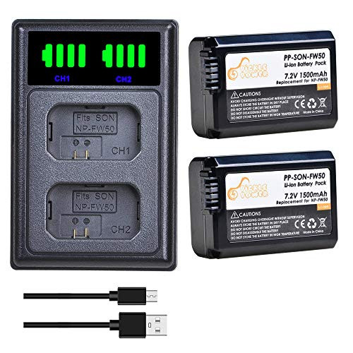 NP-FW50 NP FW50 Battery and New LED USB Dual Charger Compatible with A7 A7II A7SII A7S A7S2 A7R A7R2 A7RII A6500 A6400 A6300 A6000 A55 A510 RX10 RX10II