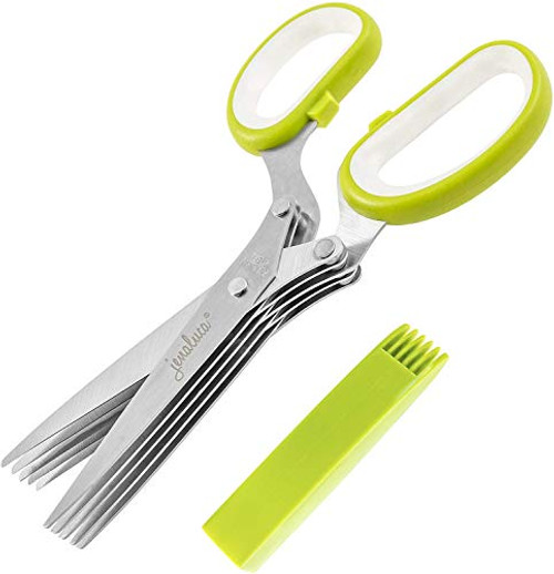 Scissors with 5 Blades and Cover - Cool Kitchen Gadgets - Cutter Chopper and Mincer - Sharp Heavy Duty Shears for Cutting Shredding and Cooking Fresh Garden Herbs