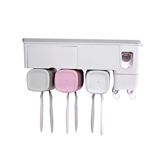 Uzsoeey Toothbrush Holder and Automatic Toothpaste Dispenser - Multifunctional Wall Mounted Toothbrush Organizer 3 Cups