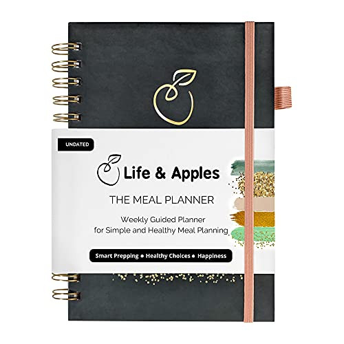 Life  and  Apples Meal Planner Notebook - Weekly Meal Prep Planner and Grocery List with Recipe Card Pages and Expense Trackers - 52 Weeks Hardcover Spiral Bound Book -Color Strokes-