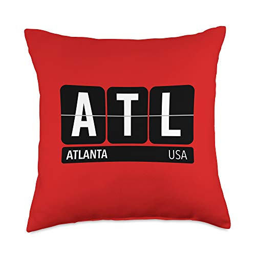 Airport Code Flip Board Tees ATL Atlanta Georgia USA Travel Souvenir White Text Throw Pillow 18x18 Multicolor