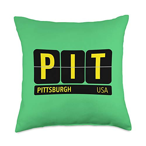 Airport Code Flip Board Tees PIT Pittsburgh USA Travel Souvenir Yellow Text Throw Pillow 18x18 Multicolor