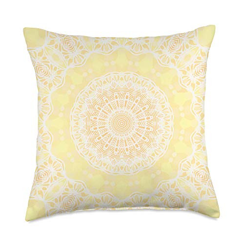 MandalaGrips Soft Yellow Boho Mandala Kaleidoscope Bright Sunny Pattern Throw Pillow 18x18 Multicolor