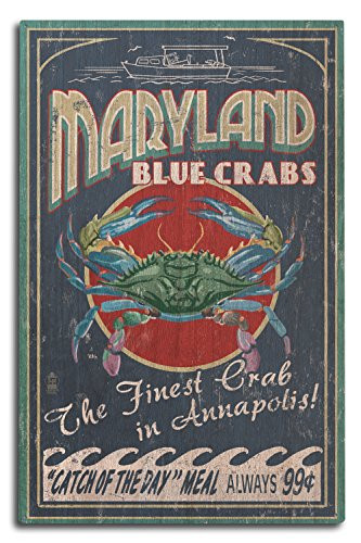 Lantern Press Annapolis Maryland Blue Crabs Vintage Sign -10x15 Wood Wall Sign Wall Decor Ready to Hang-