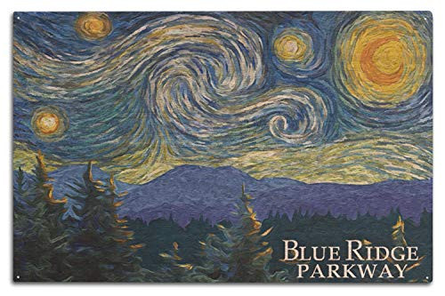 Lantern Press Blue Ridge Parkway Starry Night 97305 -10x15 Wood Wall Sign Wall Decor Ready to Hang- Lantern Press Blue Ridge Parkway Starry Night 97305 -10x15 Wood Wall Sign Wall Decor Ready to Hang-