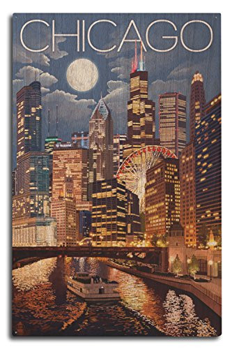 Lantern Press Chicago Illinois Skyline at Night 44877 -10x15 Wood Wall Sign Wall Decor Ready to Hang-