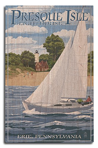 Lantern Press Erie Pennsylvania Presque Isle Lighthouse -10x15 Wood Wall Sign Wall Decor Ready to Hang-